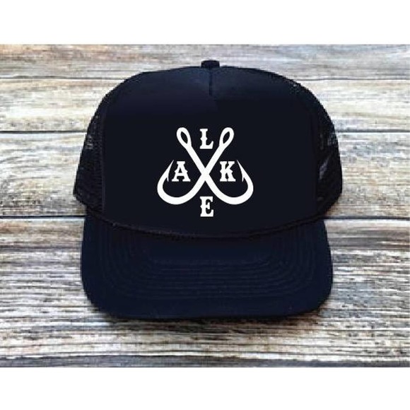 Lake Fishing Hooks Trucker Hats Mesh Back Hat Snapback - Picture 1 of 7